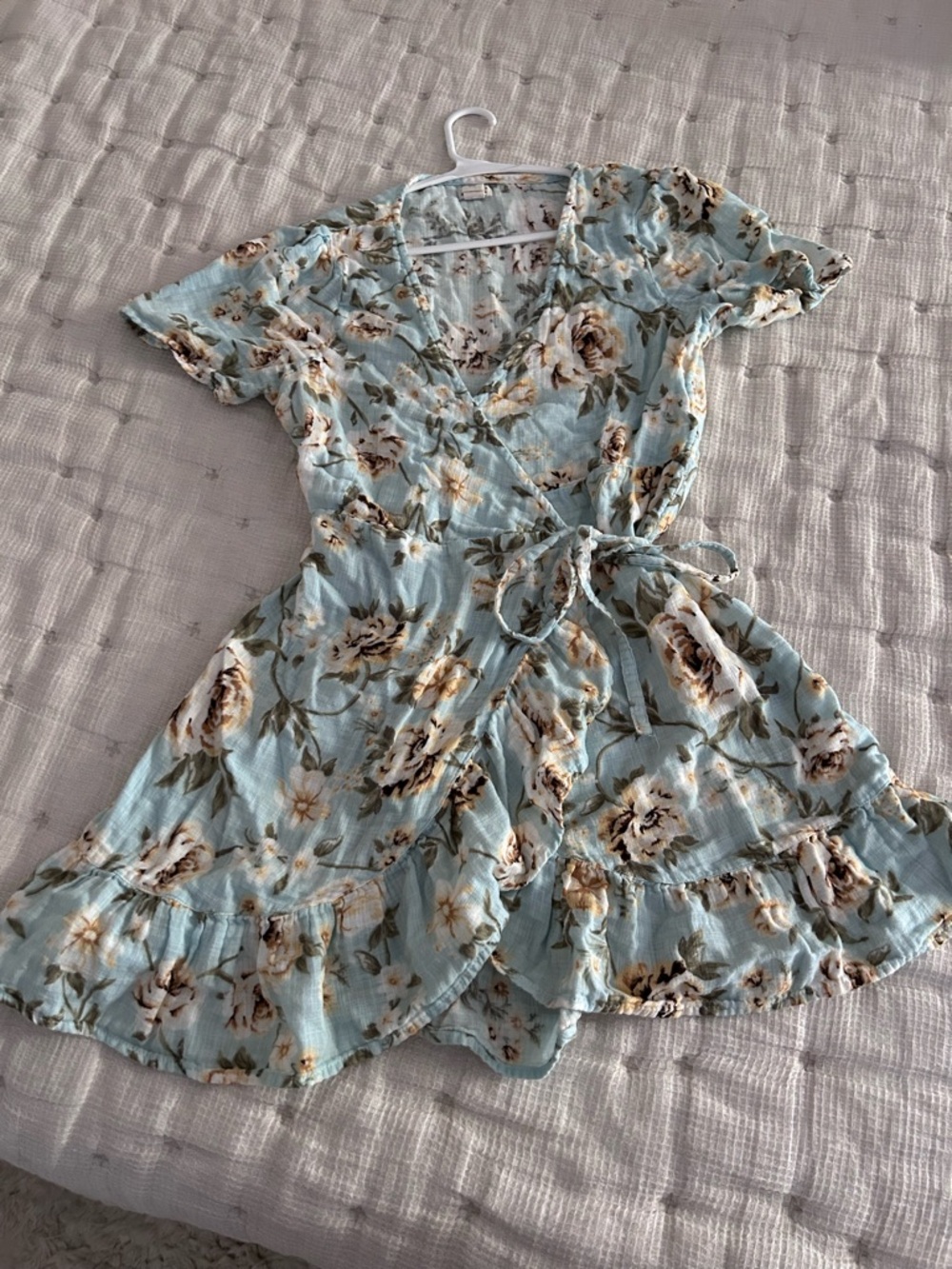 Billabong Light Blue Floral Wrap Mini Dress